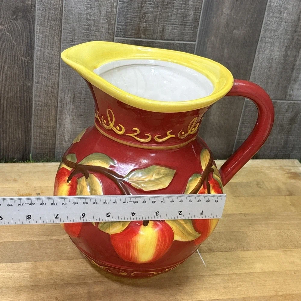 Vtg Nonni's Biscotti Large Red Apple Ceramic Pitcher! 10